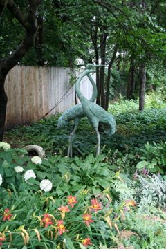 bird sculptures in northern garden