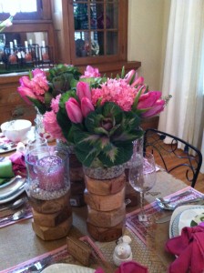 Citrus green, bright pink and clean white make for a pretty spring table.
