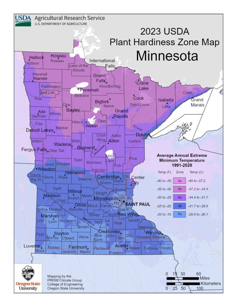 2023 USDA hardiness zone map for MN