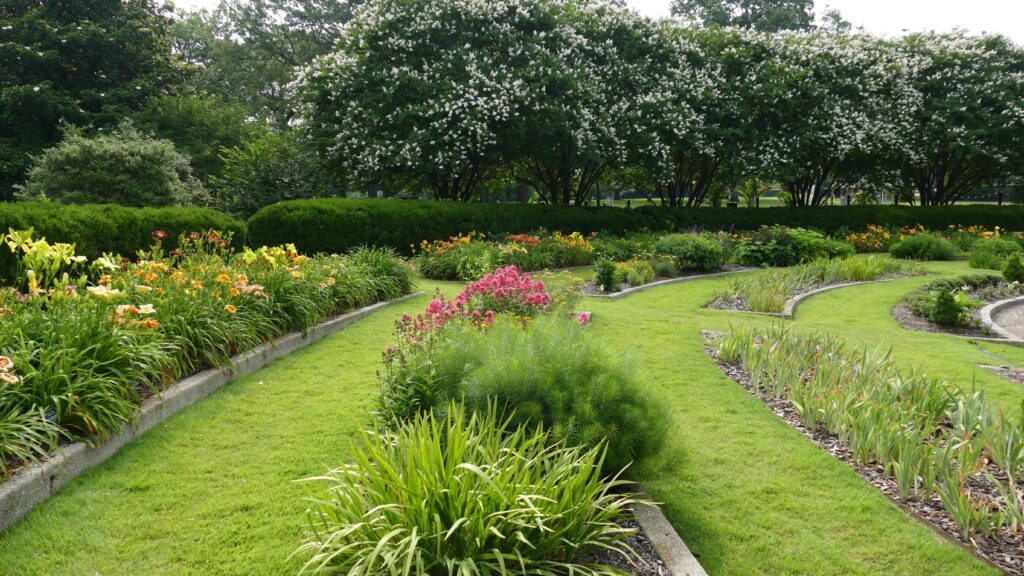 Garden of daylilies and perennials at memphis botanic garden