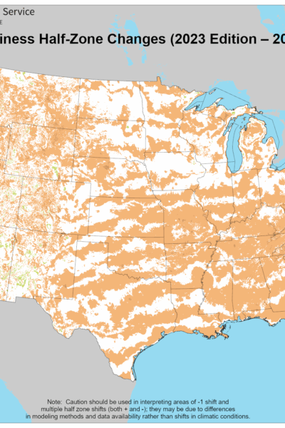 map of USDA zone hardiness changes 2012 to 2023